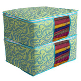 Kuber Industries Metalic Print 3 Piece Non woven Saree Cover Set, Green